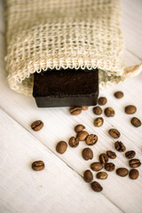 Dark chocolate, handmade sweet coffee soap, aromatic cinnamon and sweets. whole bean coffee
