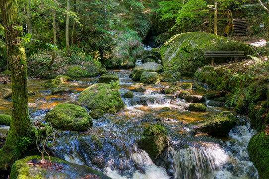 Idyllic scenery: Beautiful Waterfall cascades in Ysperklamm in Lower Austria. Waldviertel. Nature and Holiday concept.