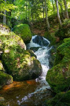 Idyllic scenery: Beautiful Waterfall cascades in Ysperklamm in Lower Austria. Waldviertel. 