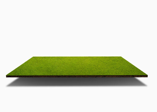 Piece of ground with grass in garden isolated on a white background. 3d illustration