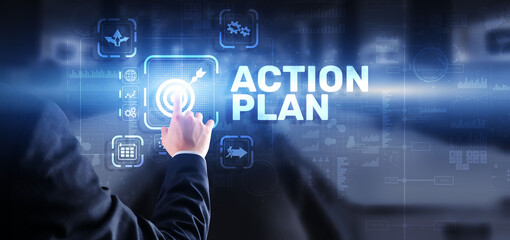Business Action Plan strategy concept on virtual screen. Time management