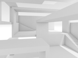 Abstract white modern interior background with stairways, 3d