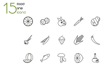 black  food line icons on white background