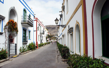 A street in the small town of Puerto de Mogan on the south coast of Gran Canaria.Canary Islands,Spain.