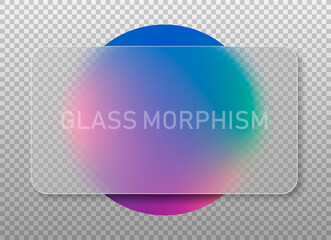 Transparent glass square card design. Realistic glass morphism. Vector illustration. - 488433029