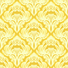 Damask seamless vector pattern. Classic vintage damask ornament, royal victorian geometric seamless pattern for wallpaper, textile, packaging. Floral baroque pattern, beige background
