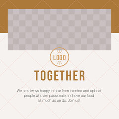 Square universal template for print, web and social networks. Square frame for photo, logo, title, description. In beige tones. Theme. Trend vector illustration.