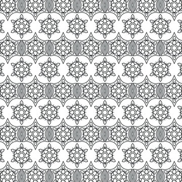Gray floral mandala seamless geometric pattern on white background vector in illustration