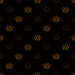 Crown Pattern. Seamless black background. Vector Texture backdrop