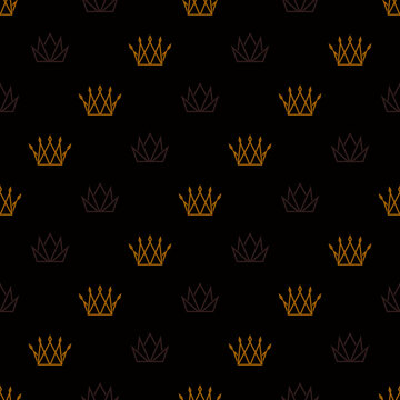 Crown Pattern. Seamless black background. Vector Texture backdrop