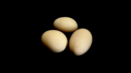 Eggs Eggshells three objects. Black background
