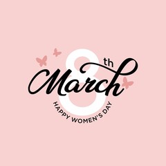 International Women's Day greeting card or banner design with handwritten March text and number 8 in vector.