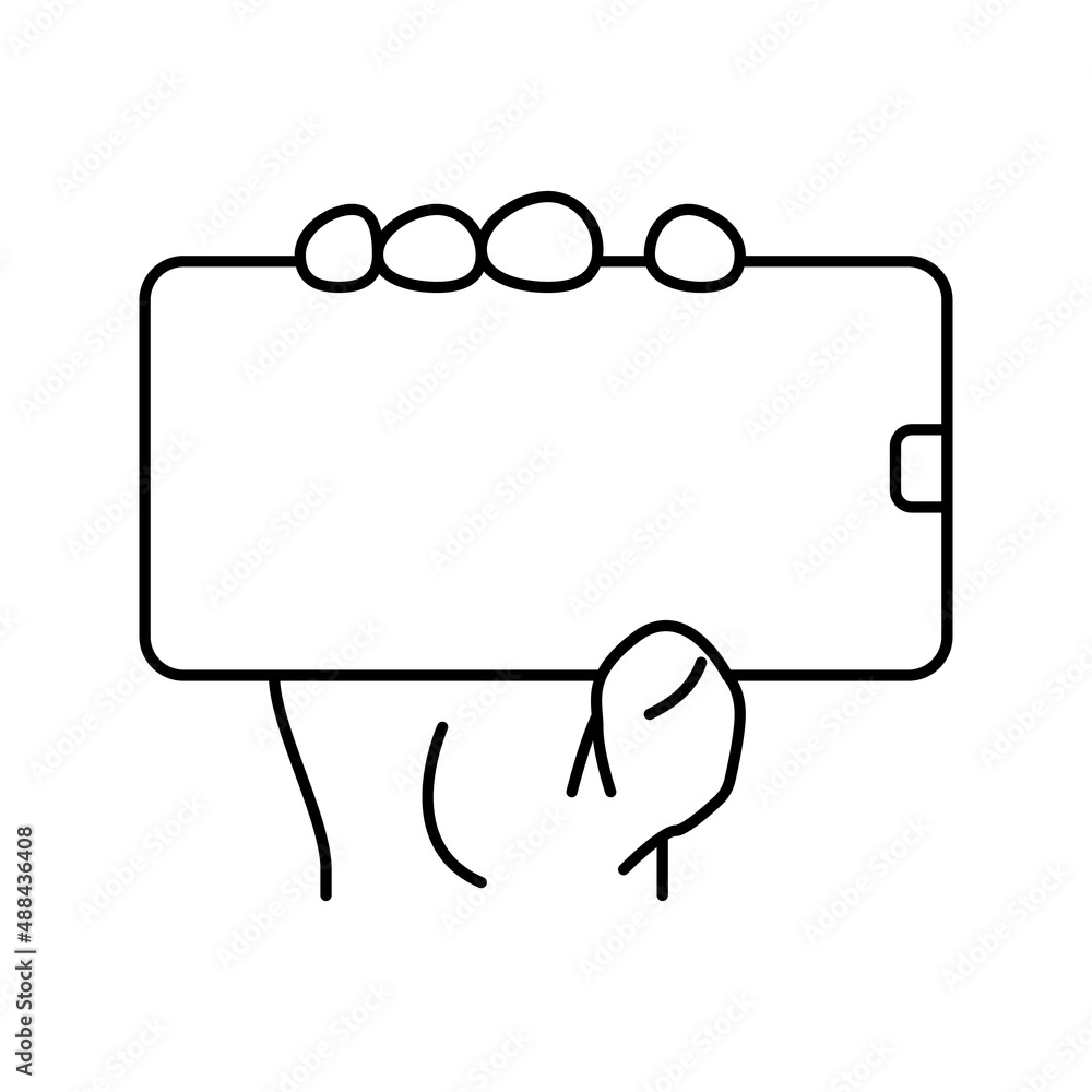 Poster showing digital image on smartphone display line icon vector illustration