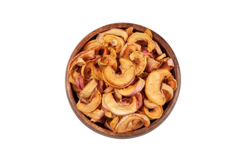 Dried apples in a bowl on white background