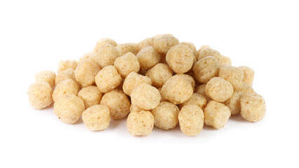 Sweet crispy corn balls on white background. Breakfast cereal