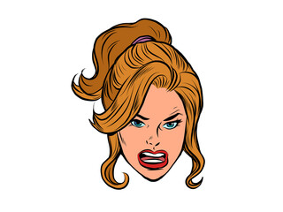 Angry angry face of a woman, human emotions. Human head