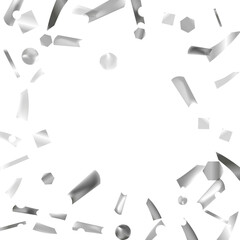 .Silver confetti. Vivid blur effect. Festive foil. Great design for any purpose. Holiday, birthday. Silver sequins. Light glare.