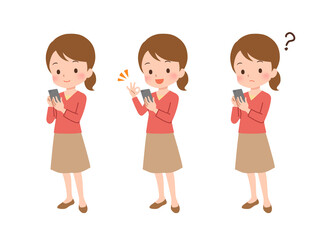 スマートフォンを操作する女性のイラスト