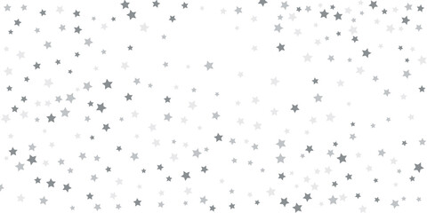 Silver star confetti. Falling stars on a white background. Illustration of flying shining stars. Decorative element. Suitable for your design, postcards, invitations, gift, vip.