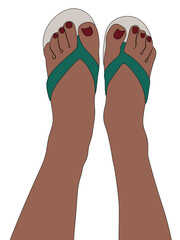 Summer beach woman feet in flip flop shoes cartoon illustration isolated on white