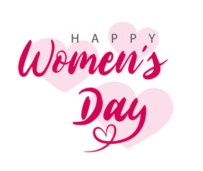 Happy Women's Day lettering and hearts. Isolated. Vector illustration