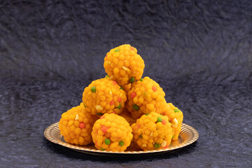 Jodhpuri Bundi Laddu Also Called Tiranga Boondi Ladoo Mithai Is Made Of Besan Sooji Suji Desi Ghee Is Enjoyed On Deepawali, Dussehra, Rakshabandhan, Rakhi, Vinayaka Ganesh Chaturthi and Janmasthami