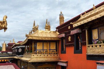 LHASA, TIBET - AUGUST 18, 2018:  Details of the Jokhang Temple in Lhasa, Tibet.
It is one of the...