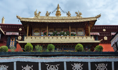 LHASA, TIBET - AUGUST 18, 2018:  Details of the Jokhang Temple in Lhasa, Tibet.
It is one of the...