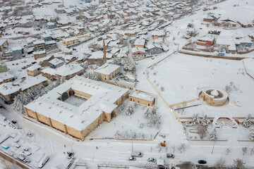 Exterior view of Saltukid caravanserai,12th century complex of buildings built by Saltukid female ruler Melike Mama Hatun,Tercan,Erzincan,Turkey.