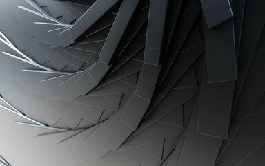 black circular pattern geometric shape background with bright lighting 3d render illustration