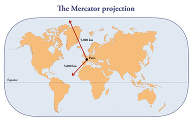 The Mercator projection of the earth and the distortion of sizes far from the equator