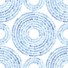 Seamless blue and white watercolor pattern. Ornament in the style of polka dot. Handmade. Grunge texture. - 488440650