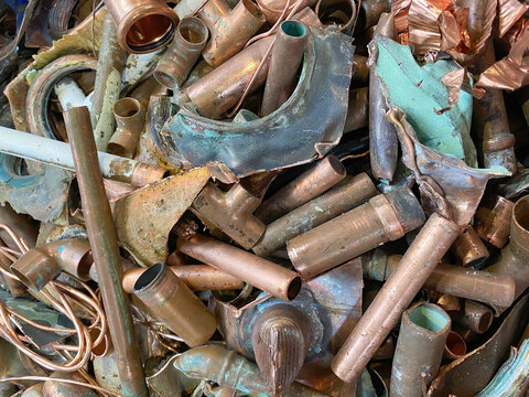 Copper scrap collected at a recycling centre.