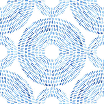 Seamless blue and white watercolor pattern. Ornament in the style of polka dot. Handmade. Grunge texture.