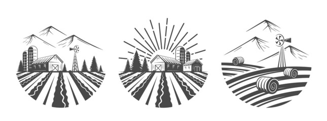 Set of vintage village farm isolated on white background. Vector illustration © MegaShabanov