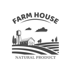 Fototapeta na wymiar Farm market label isolated on white background. Village and landscape agriculture emblem. Vector illustration
