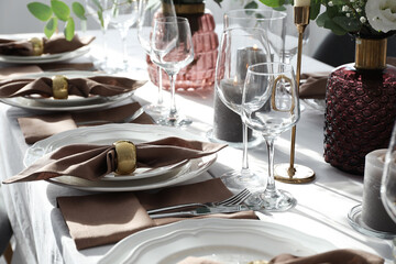 Festive table setting with beautiful decor indoors