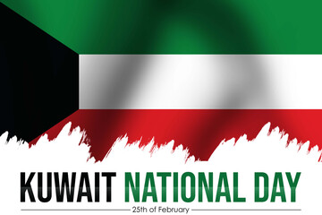 Kuwait National Day Abstract Background with Waving Flag and Typography. National day patriotic wallpaper