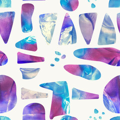 Pattern with abstract watercolor shapes, modern wall art, patchwork style organic elements. JPG