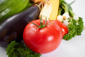 fresh vegetables on the white