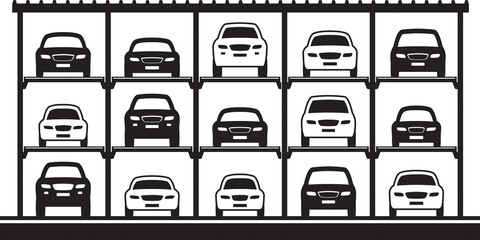 Multilevel  hydraulic car parking - vector illustration