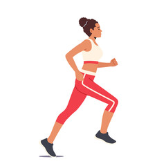 Fototapeta na wymiar Happy Female Character Run Isolated on White Background. Athletic Woman in Sports Wear Running Marathon or Sprint