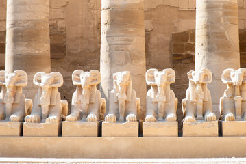 Ram-headed sphinxes at Karnak Temple, Thebes, dedicated to Amun, Luxor, Egypt