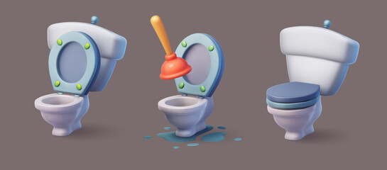 Toilet bowl illustration set