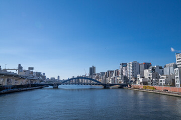 隅田川に架かる駒形橋、東京下町の運河、東京の河川