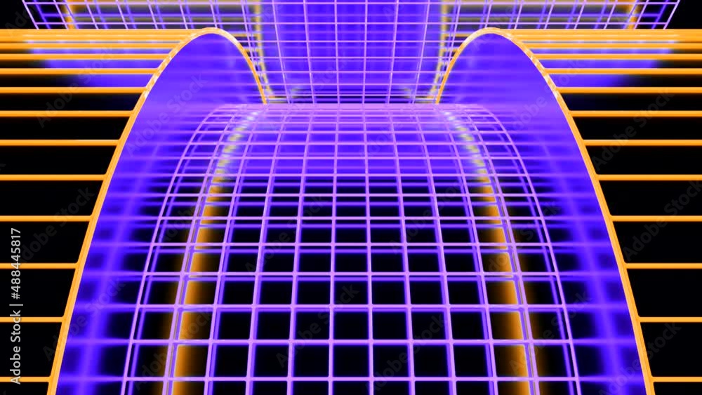 Poster green and purple abstraction. design.a bright neon road that is like a grid with multicolored lines 