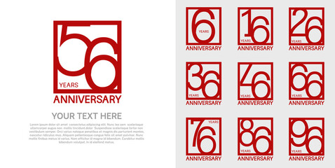 set anniversary logotype premium collection red color in square isolated on white background