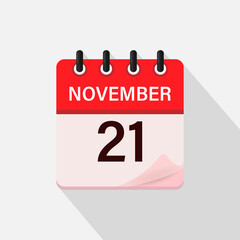 Fototapeta premium November 21, Calendar icon with shadow. Day, month. Flat vector illustration.