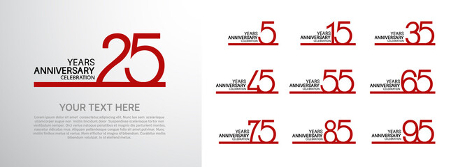 set anniversary logotype premium collection red color line style isolated on white background - obrazy, fototapety, plakaty