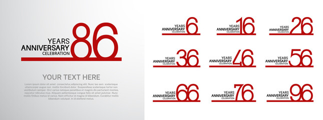 set anniversary logotype premium collection red color line style isolated on white background